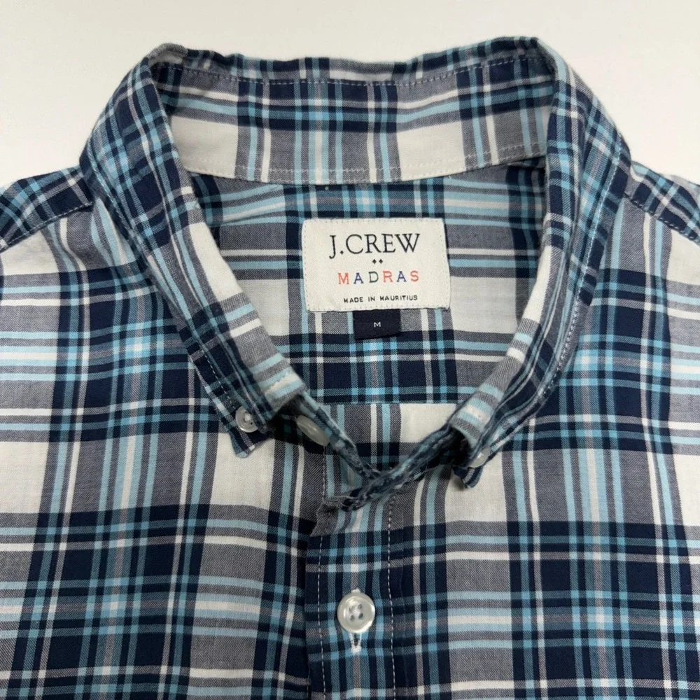 J.Crew Madras Plaid Button Down Shirt Men's Medium Blue Gray Cotton Casual